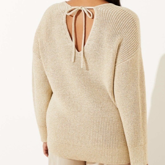 Loft Cream and Gold Metallic cropped Sweater. New with Tags. Size Large - Picture 1 of 3